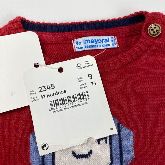 Mayoral Toddler Boys 9M 74cm Robot Red Knitted Pullover Long Sleeve Sweater NWT - Picture 11 of 12